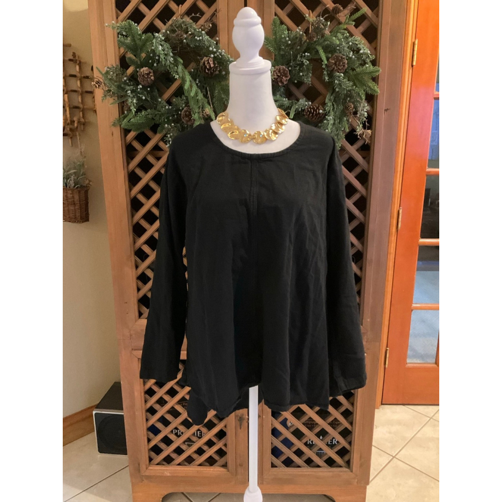 Valarta Co Black Cotton Tunic Top Relaxed Fit Boho Minimalist XL or Xxl